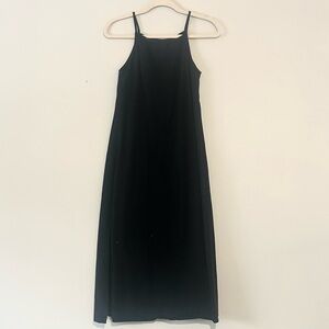 Black Linen Maxi Dress Minimalist Strappy A-Line Dress Size S